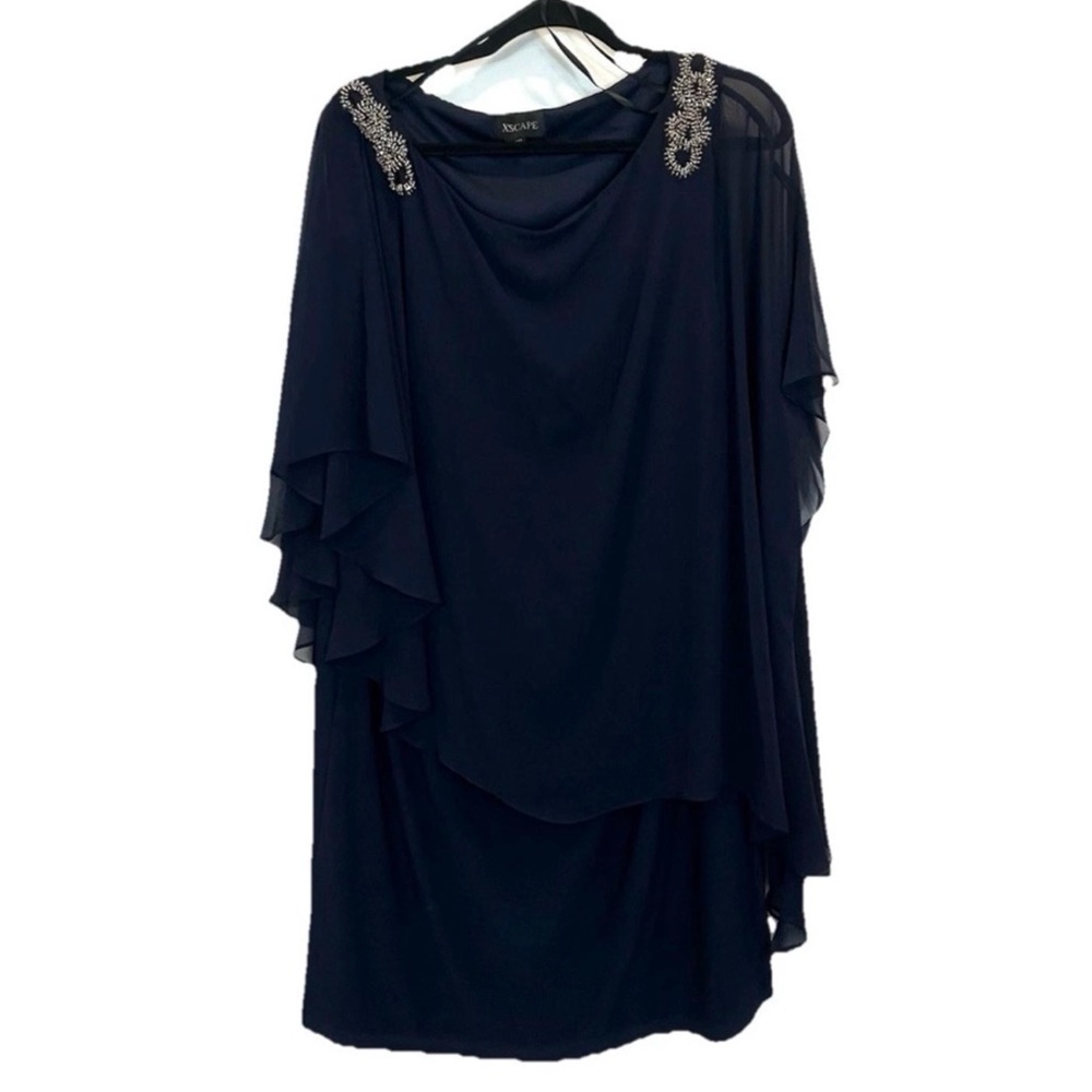 Xscape Navy Mini Dress with Gold Embellishments